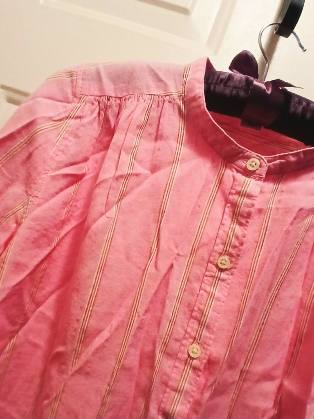 Long Sleeve Button Down Crewneck Blouse